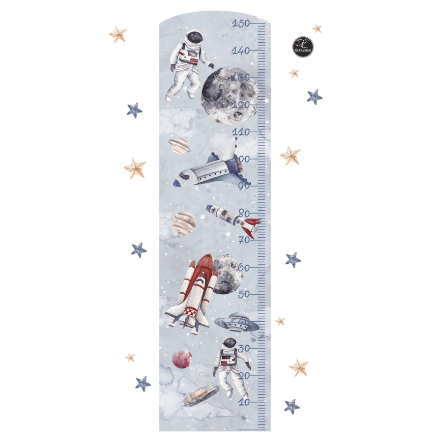 Miarka wzrostu kosmos z rakietą i planetami – Naklejka dla dzieci – Mała Pracownia