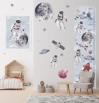 Miarka wzrostu kosmos błękit – Naklejka na ścianę dla dzieci – Mała Pracownia