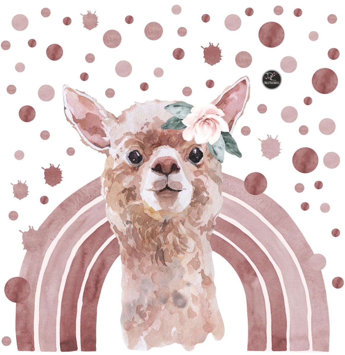 Mała Pracownia DK - Naklejka Lama, tęcza, konfetti róż akwarela.jpg