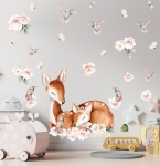 Urocza naklejka dla dziecka – sarenka z mamą i kwiaty SAR 02