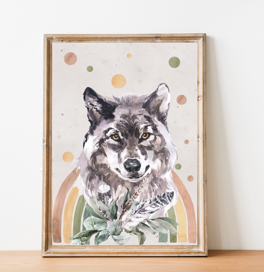 Wilk, tęcza - plakat boho.jpg