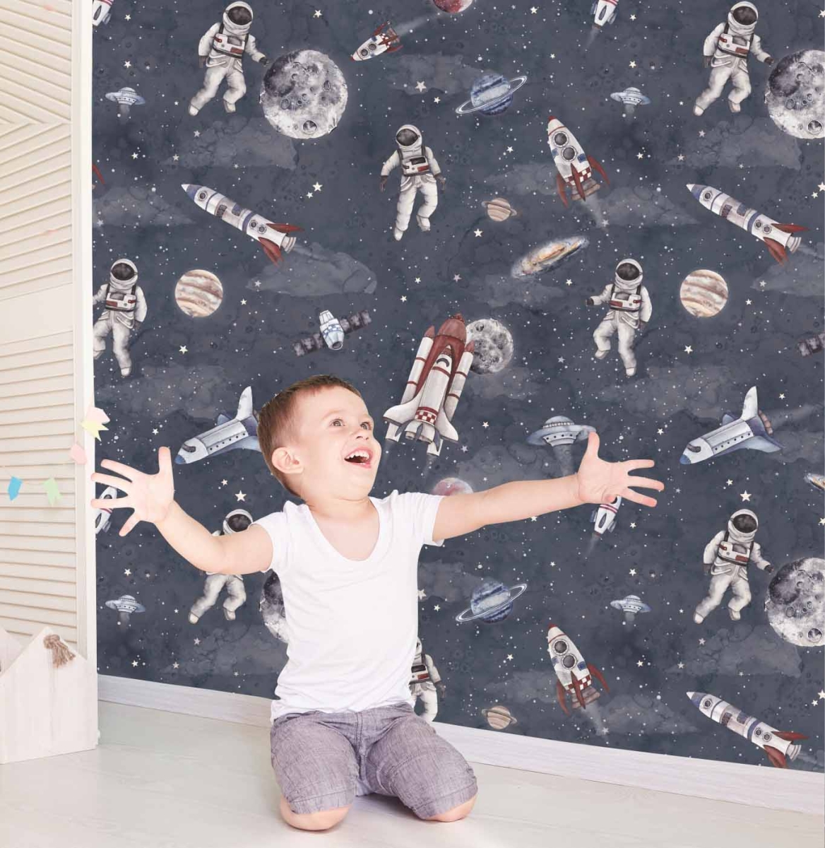 Tapeta dla chłopców kosmos, rakiety, planety, GRANAT.jpg