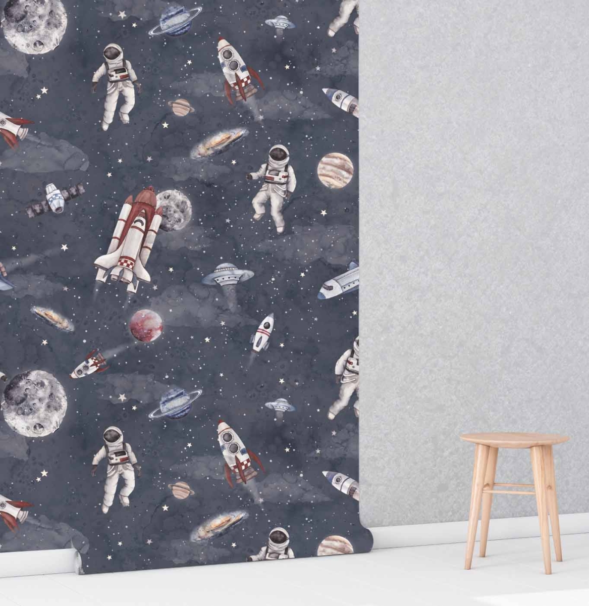 Tapeta dla chłopców kosmos, rakiety, planety.jpg