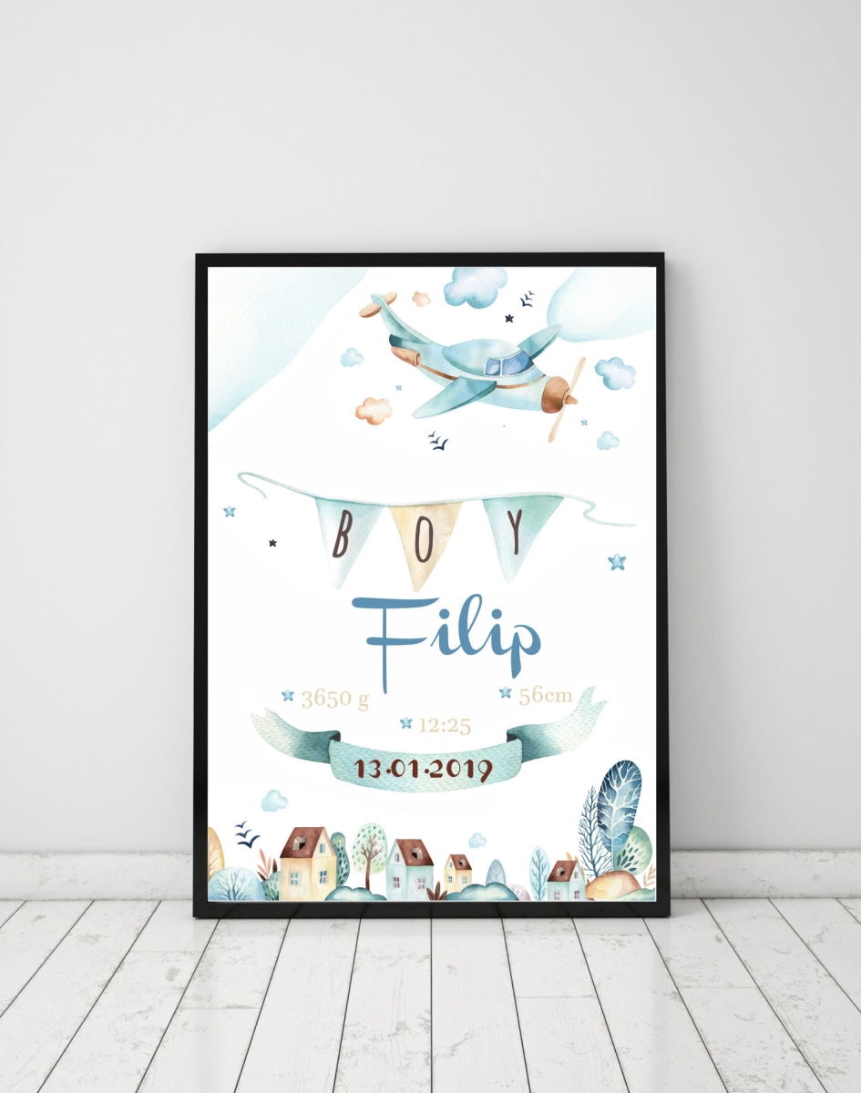Metryczka narodzin Samolot akwarela – Mała Pracownia