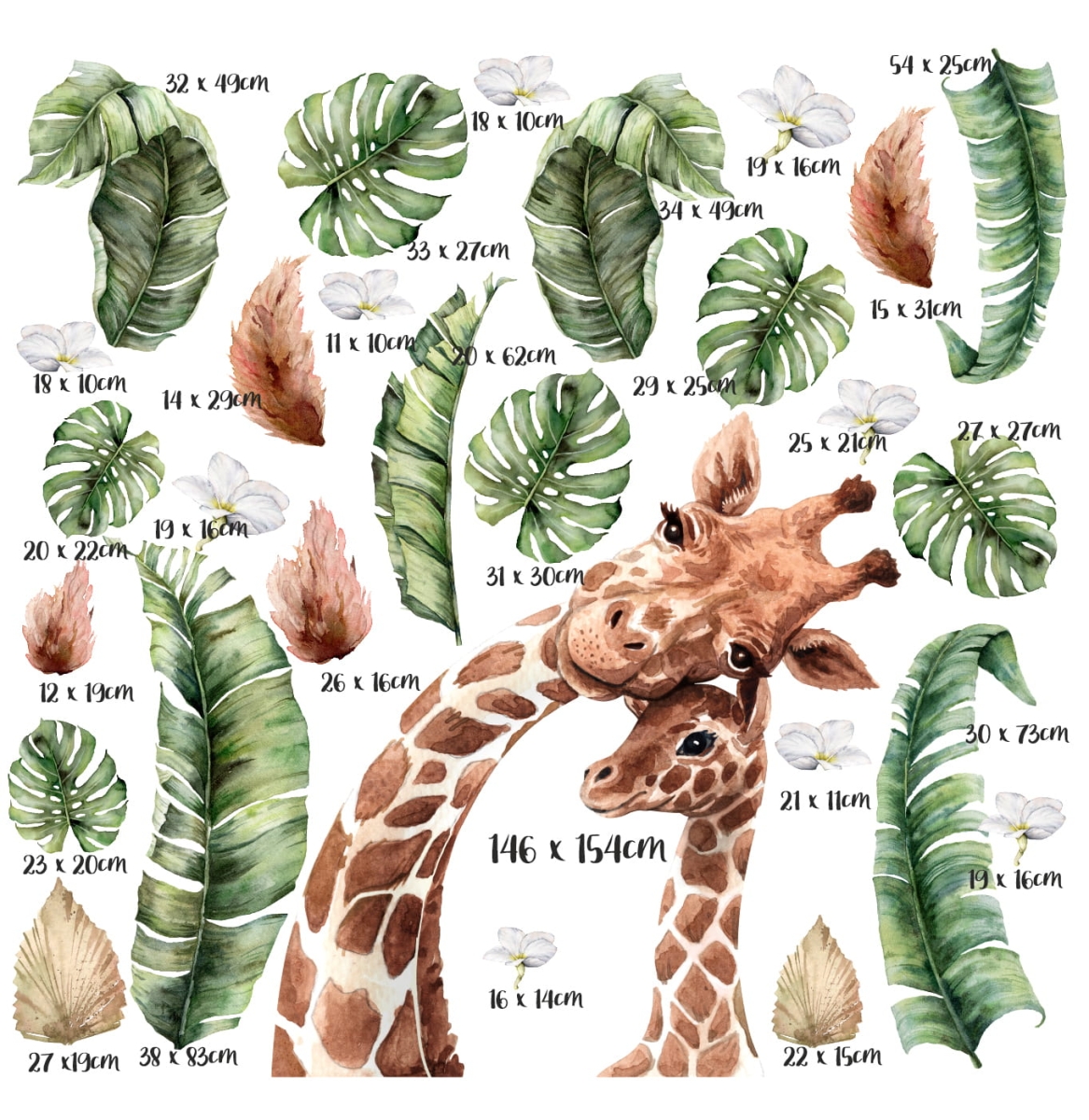 Żyrafa z mamą ,liście Sawanna XXL - wymiary.jpg