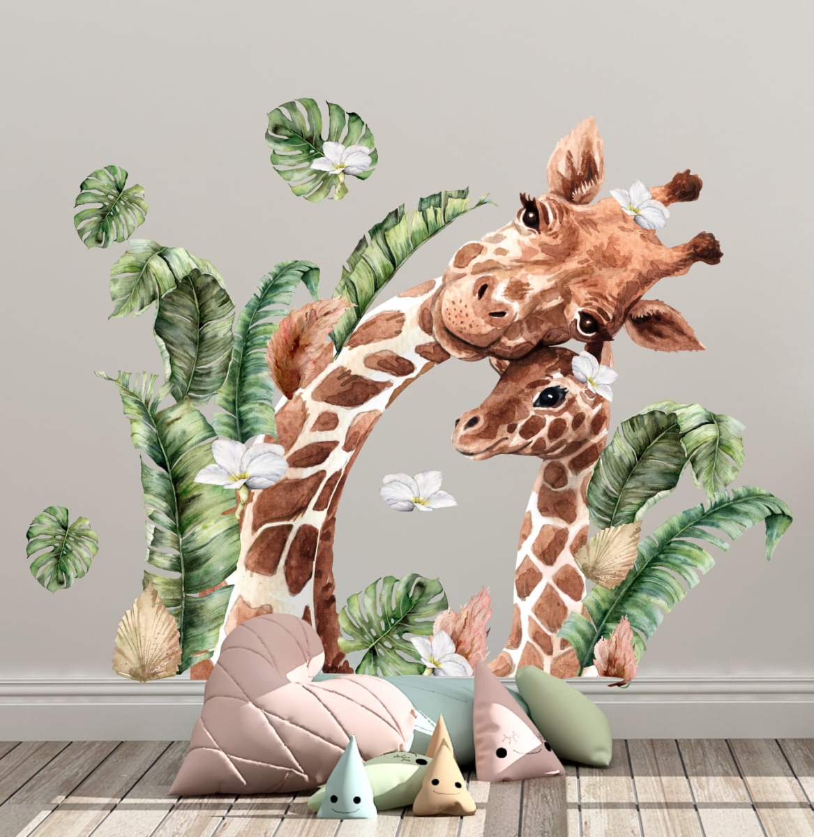 Naklejka żyrafa z mamą ,liście Sawanna XXL.jpg