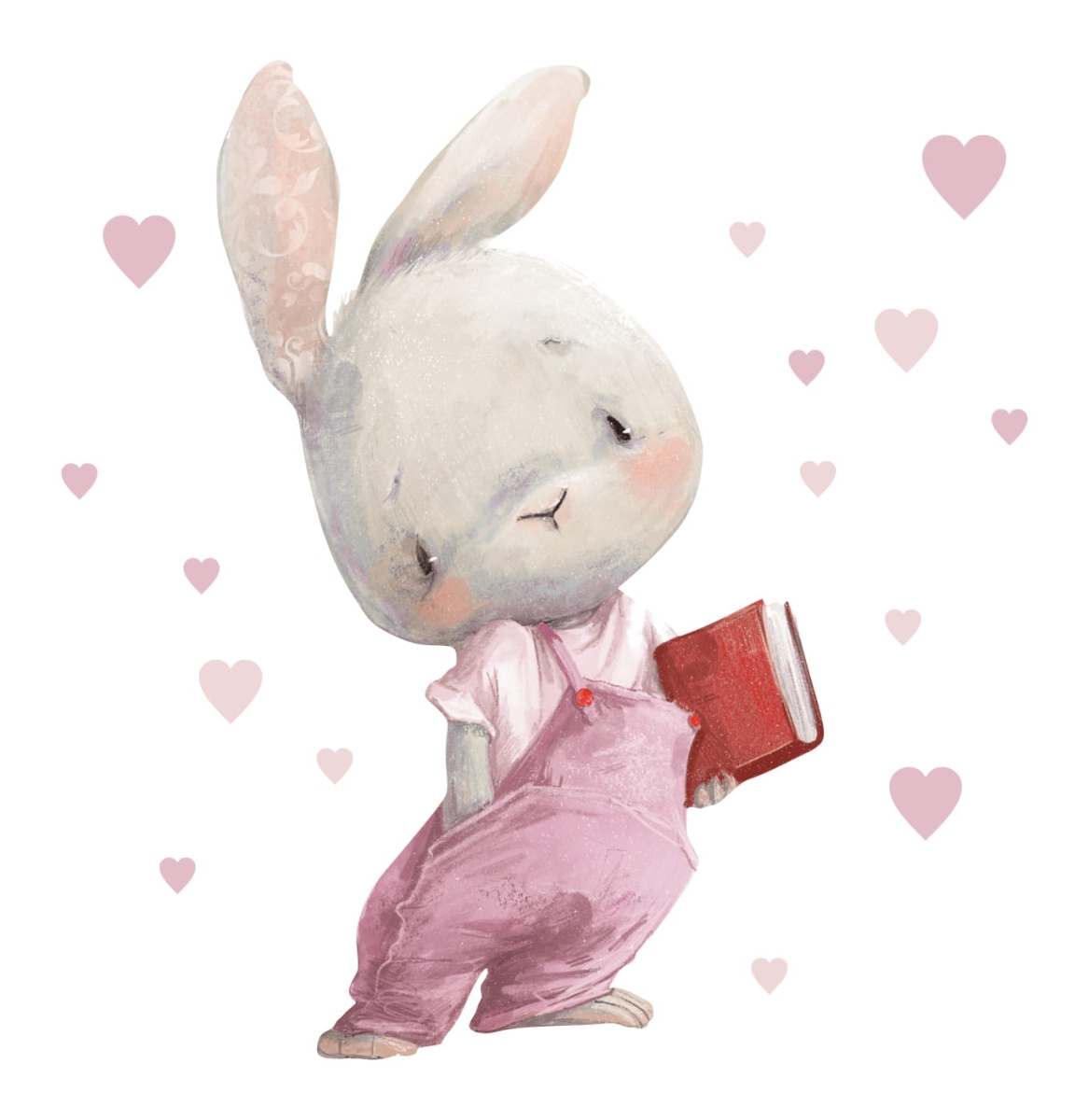 KRÓLICZEK Z KSIĄŻECZKĄ, SERCA RÓŻ - NAKLEJKA.jpg