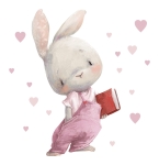 KRÓLICZEK Z KSIĄŻECZKĄ, SERCA RÓŻ - NAKLEJKA.jpg