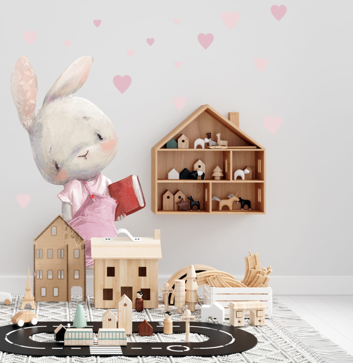 Zajaczek z książeczką, serca róż.jpg