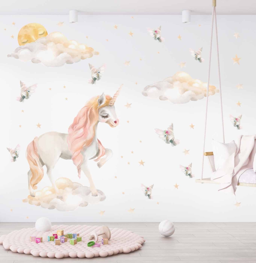 Jednorożec, chmurki  Naklejka na ścianę dla dzieci 140.jpg