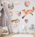 Naklejka na ścianę Happy Flight Wzór 2 z lisem, kuną i prosiaczkiem – dla dzieci | Mała Pracownia