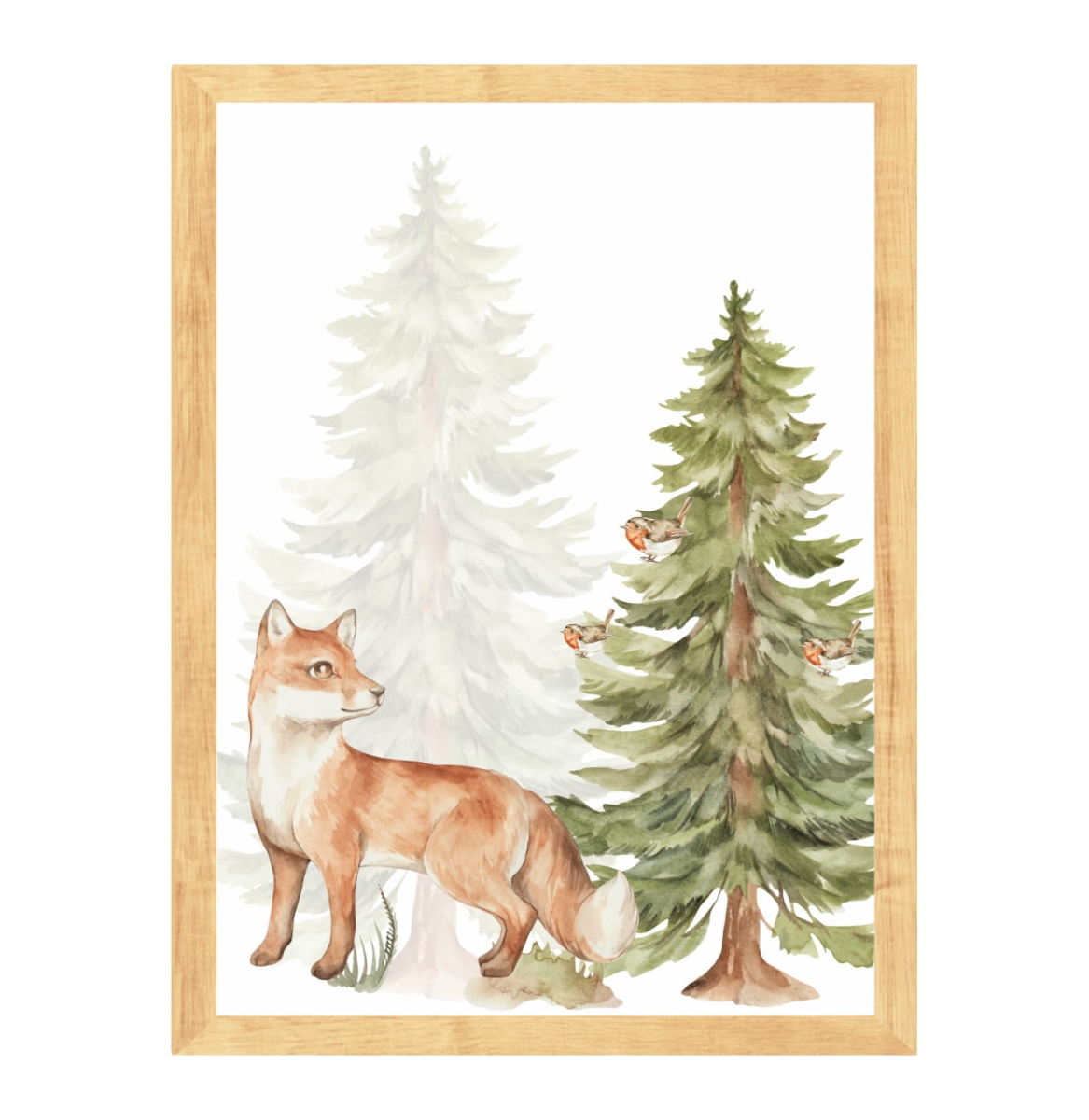 Plakat Leśne Zwierzęta – Lisek wśród drzew, ilustracja do pokoju dziecka