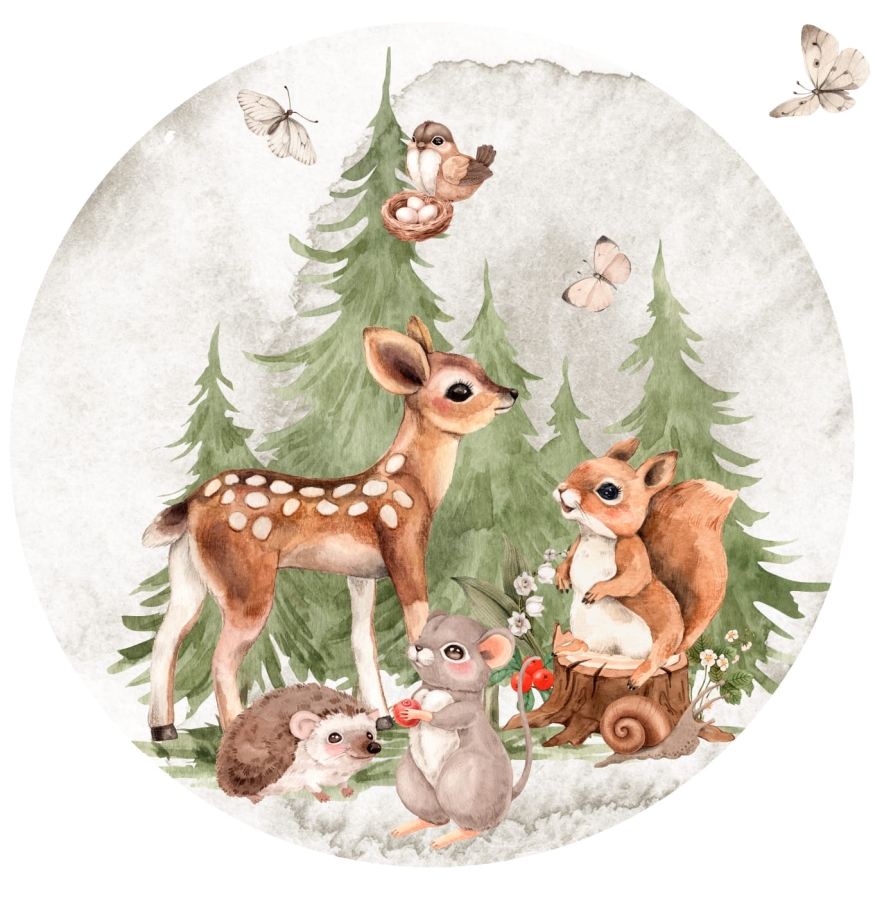 Mieszkańcy lasu - Sarenka wiewiórka myszka jeż koło - naklejka na ścianę.jpg