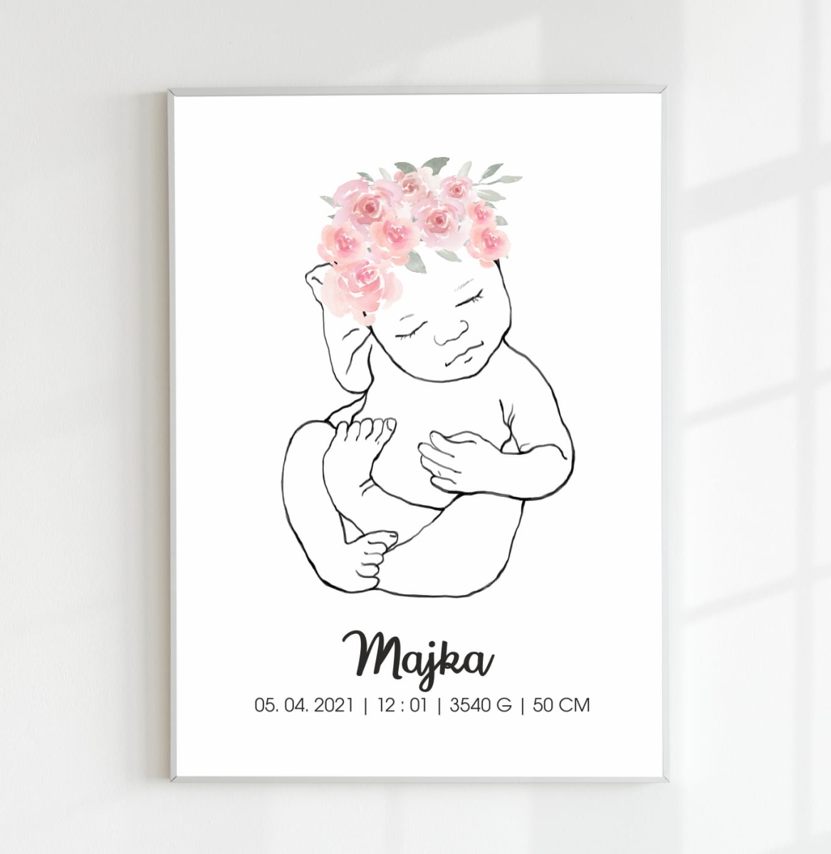 Metryczka Line Art Nr 2 – niemowlę  – Mała Pracownia