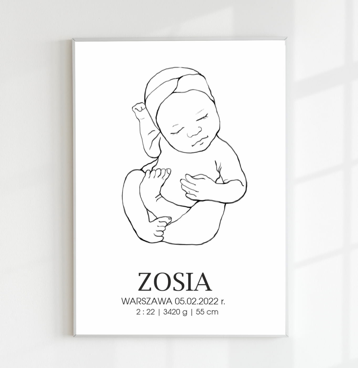 Metryczka Line Art Nr 3 – szkic niemowlęcia – Mała Pracownia
