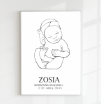 Metryczka Line Art Nr 3 – szkic niemowlęcia – Mała Pracownia