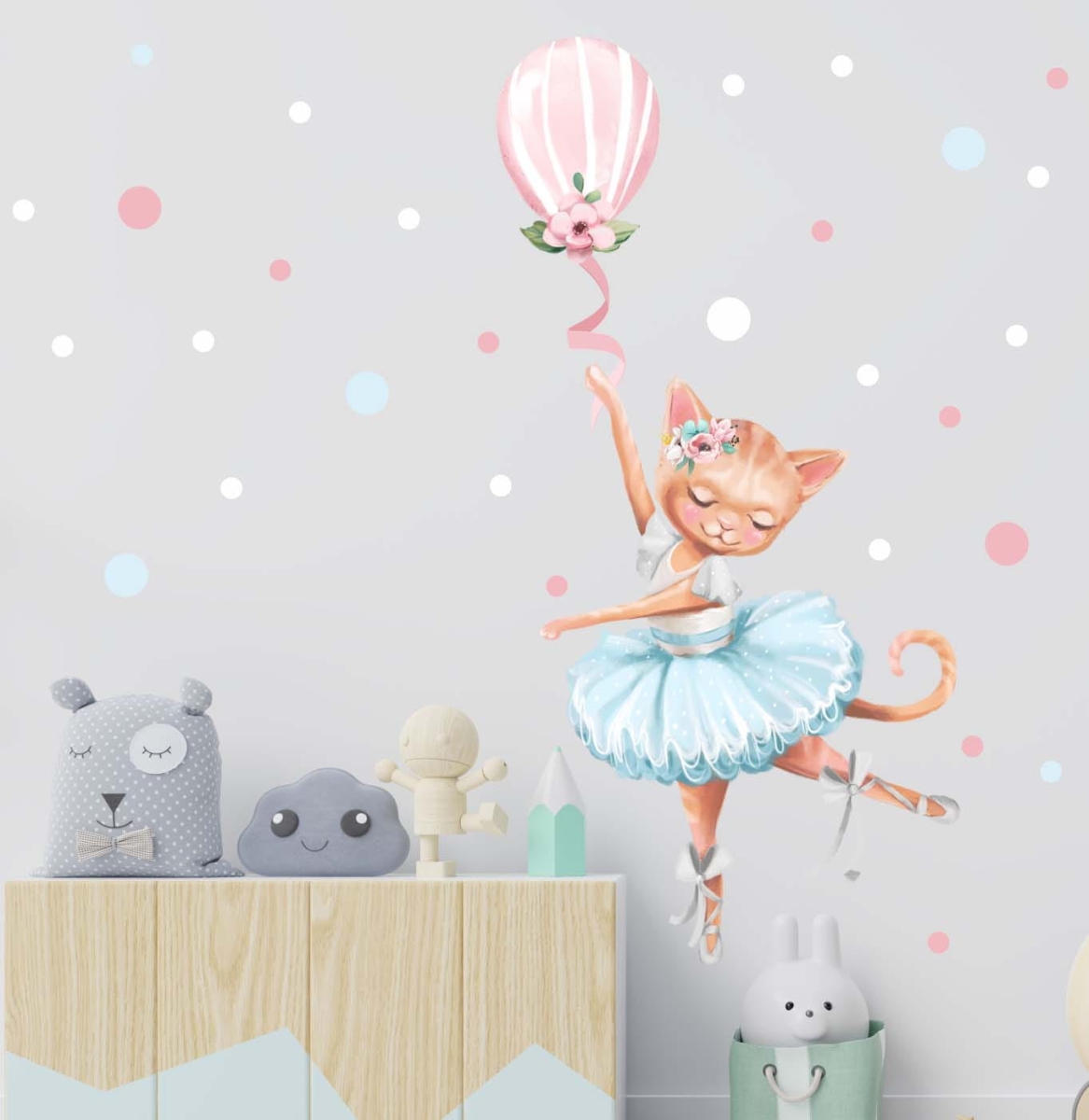 Naklejka kotek, baloni, konfetti zestaw naklejek dla dziewczynki.jpg