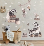 Naklejka ścienna z kolekcji retro – borsuki i myszki w dziecięcej aranżacji Małej Pracowni