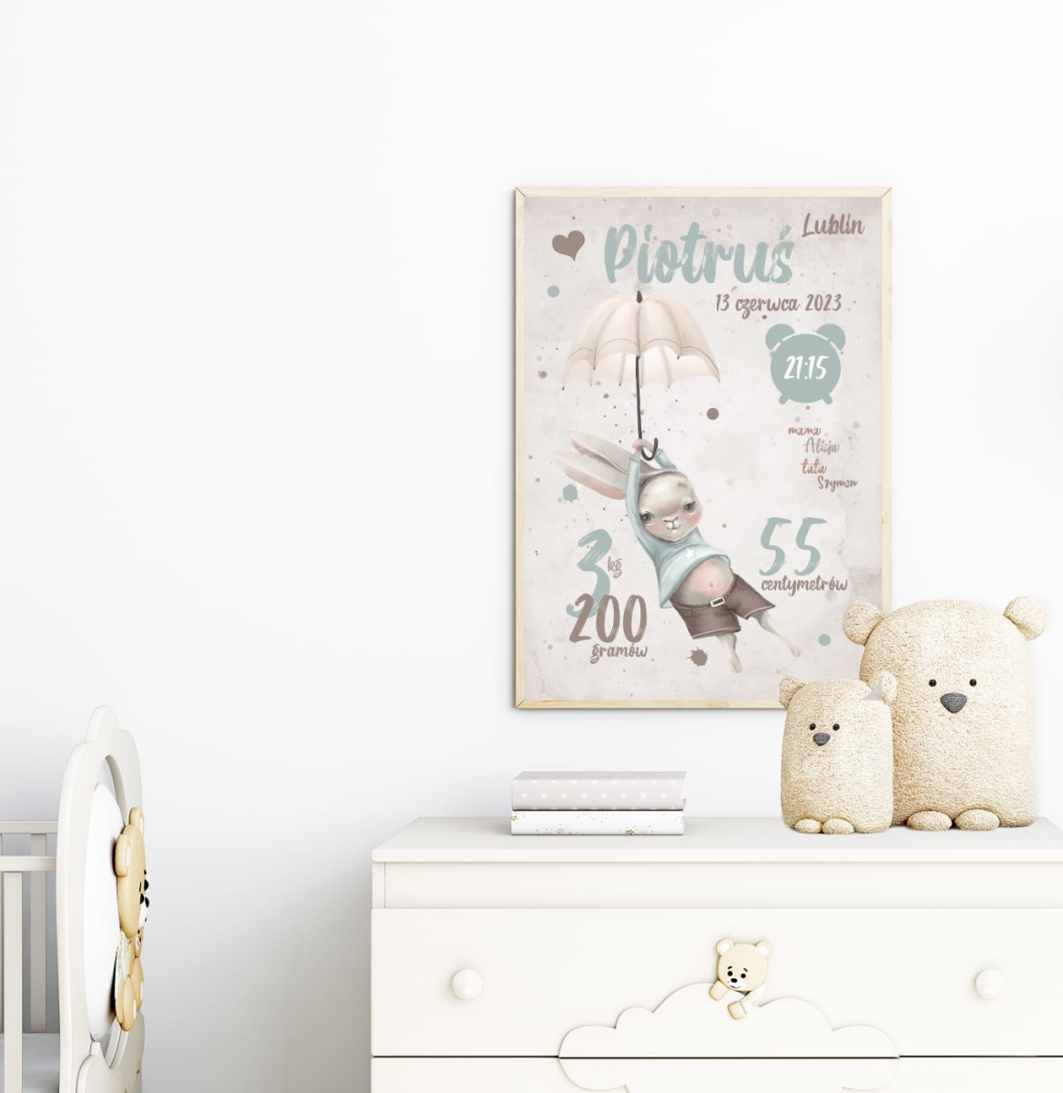 personalizowany plakat z danymi urodzenia dla chłopca