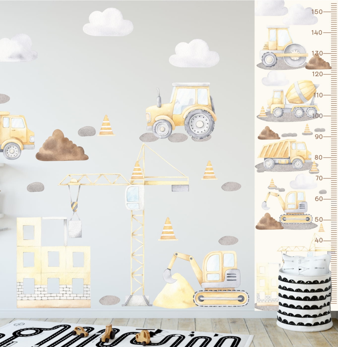 Zestaw naklejek Plac budowy żółty II – maszyny budowlane do pokoju dziecka