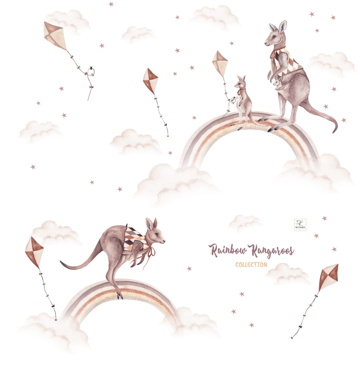 TĘCZOWE KANGURKI - NAKLEJKA ŚCIENNA, NAKLEJKA NA ŚCIANĘ.jpg