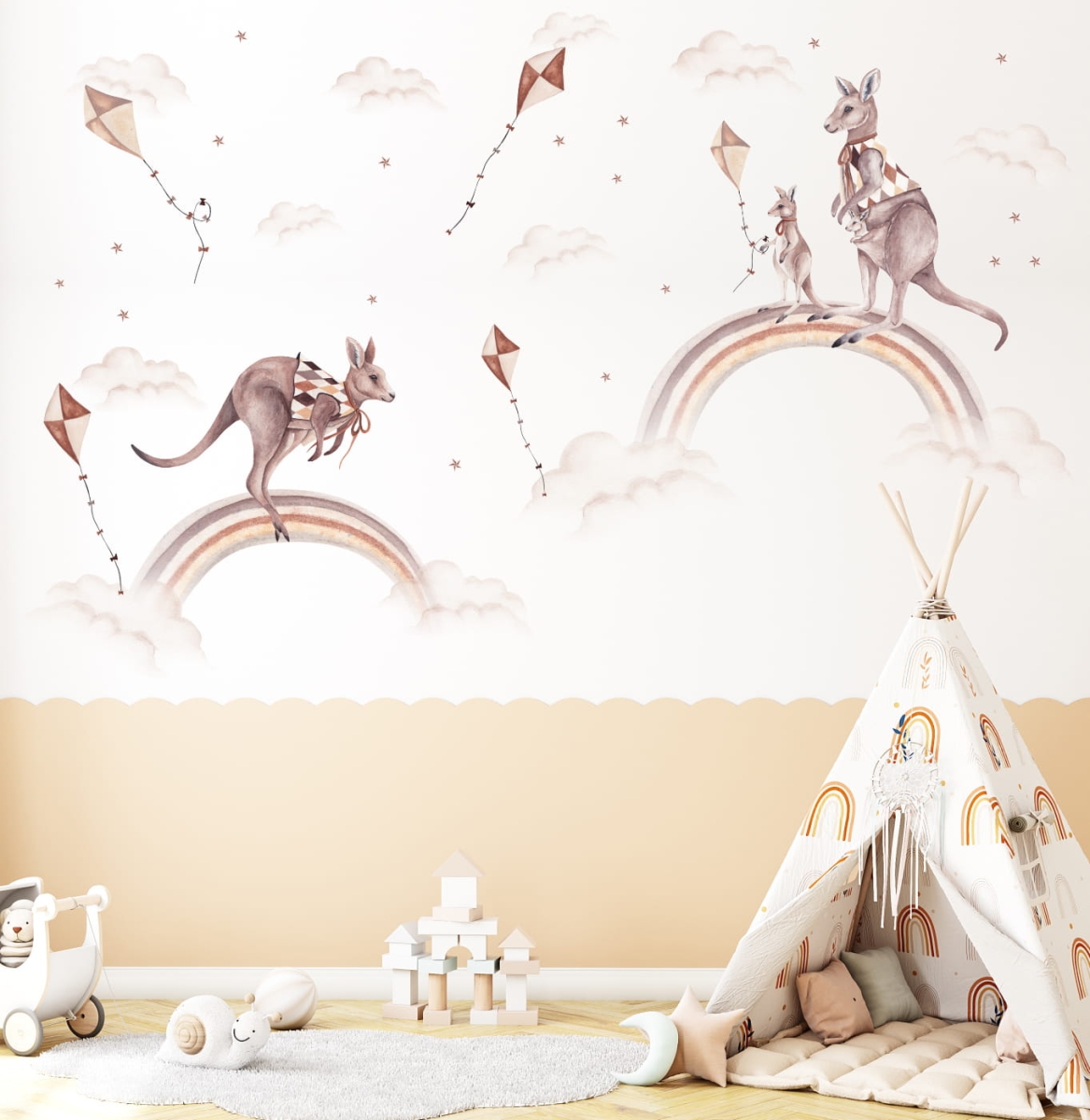 KANGURKI TĘCZOWE - NAKLEJKA ŚCIENNA, NAKLEJKA NA ŚCIANĘ.jpg