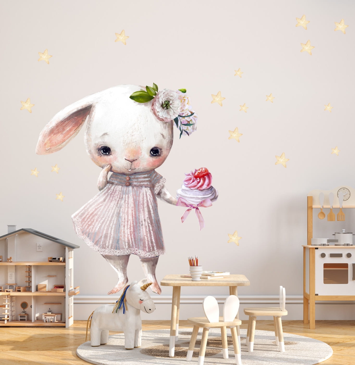 KRÓLICZEK, ZAJĄCZEK Z CIASTECZKIEM DK026 - NAKLEJKA NA ŚCIANĘ.jpg