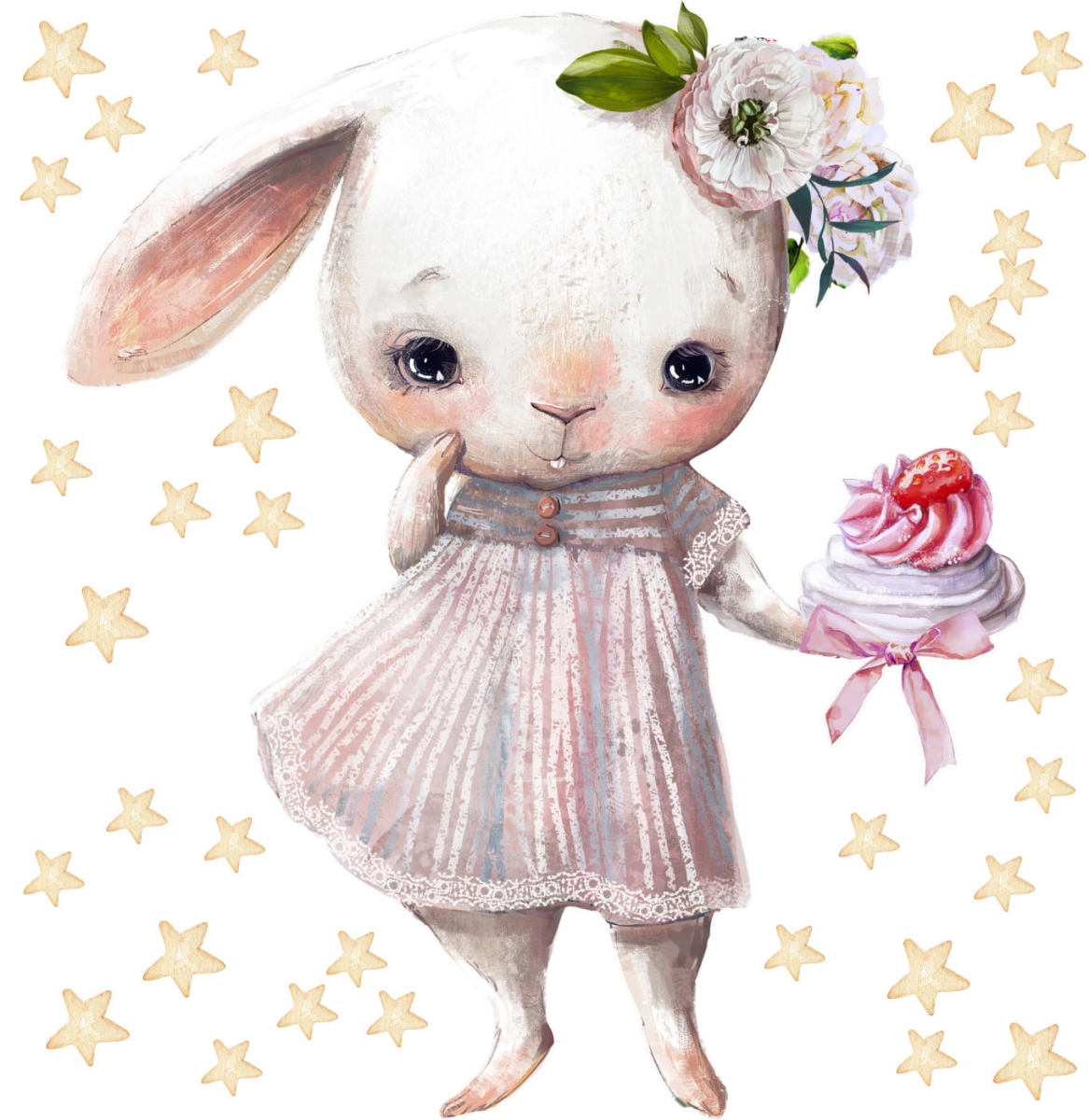 NAKLEJKA NA ŚCIANĘ KRÓLICZEK, ZAJĄCZEK Z CIASTECZKIEM.jpg