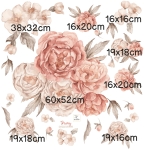 Piwonie Sunrise – wymiary zestawu naklejek ściennych, format L