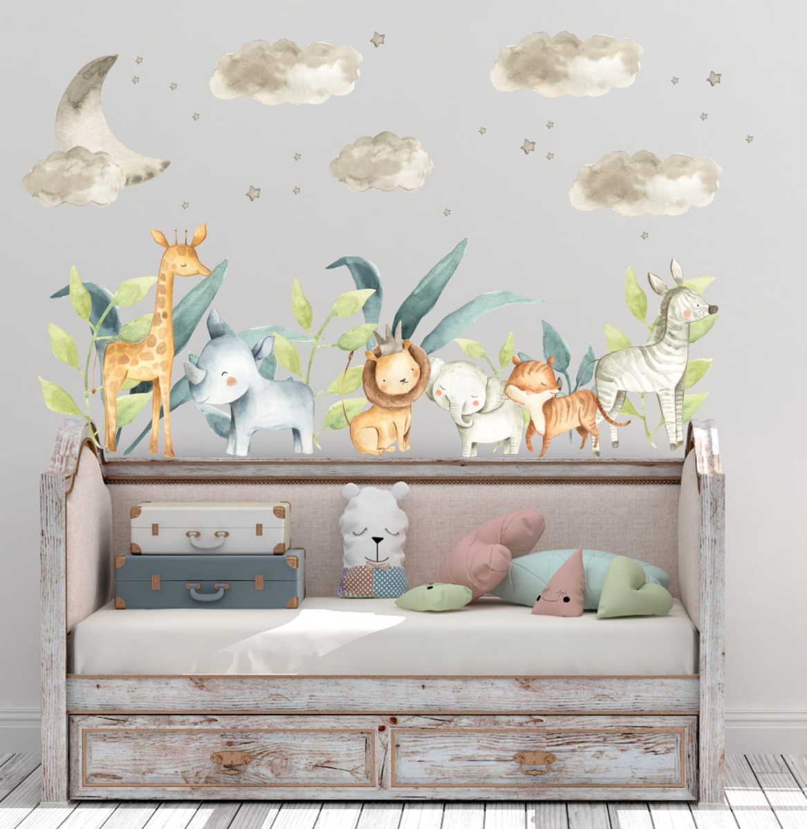 ZWIERZĘTA SAFARI AKWARELA II- LEW, SŁOŃ, ZEBRA, ŻYRAFA, HIPOPOTAM - NAKLEJKA NA ŚCIANĘ, NAKLEJKA ŚCIENNA.jpg