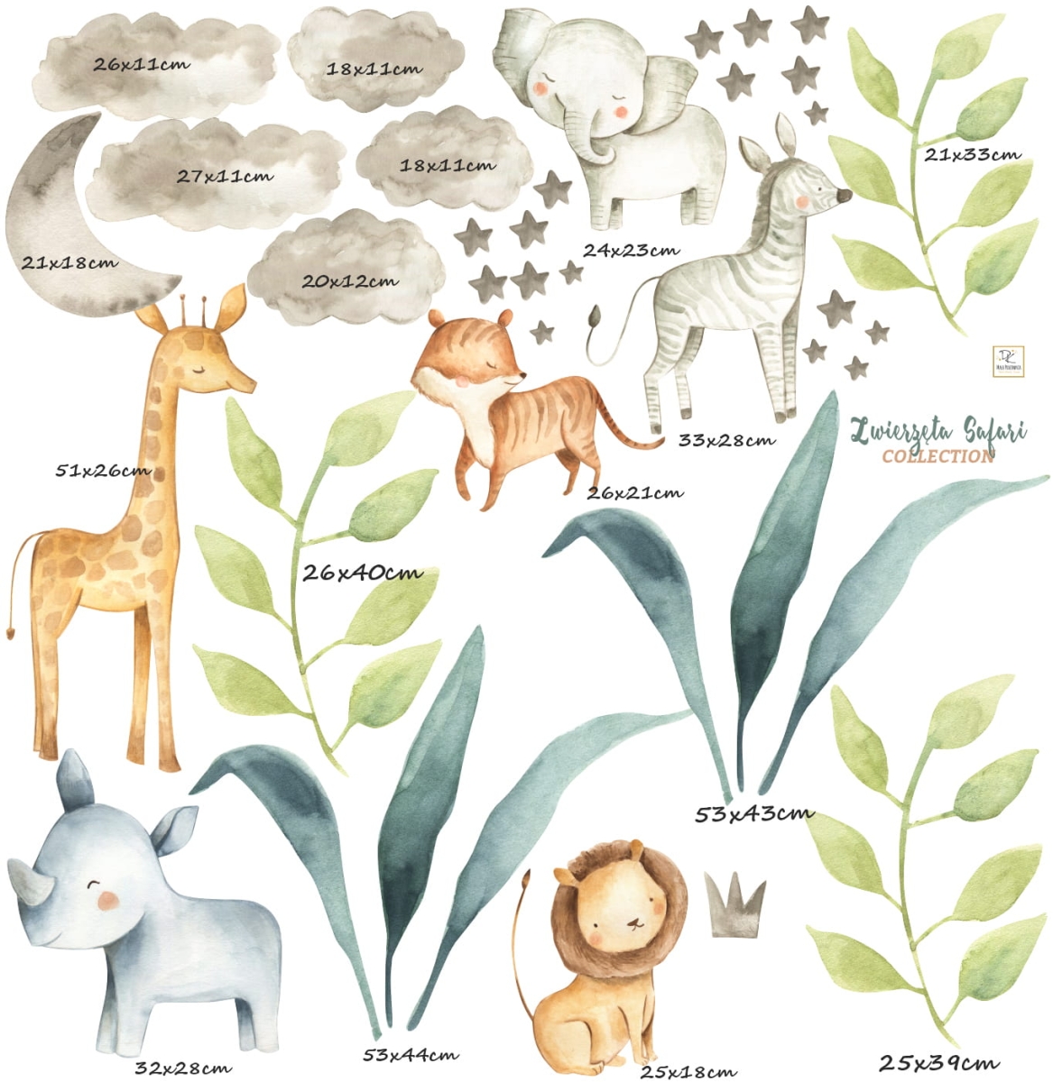ZWIERZĘTA SAFARI II DK18 - LEW, SŁOŃ, ZEBRA, ŻYRAFA, HIPOPOTAM - NAKLEJKA NA ŚCIANĘ, NAKLEJKA ŚCIENNA.jpg