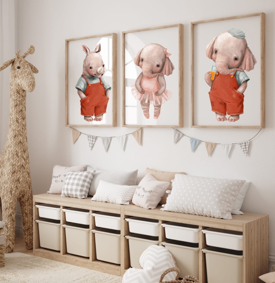 ZESTAW 3 OBRAZKI, PLAKATY - SŁONIKI I NOSOROŻEC DK03.jpg