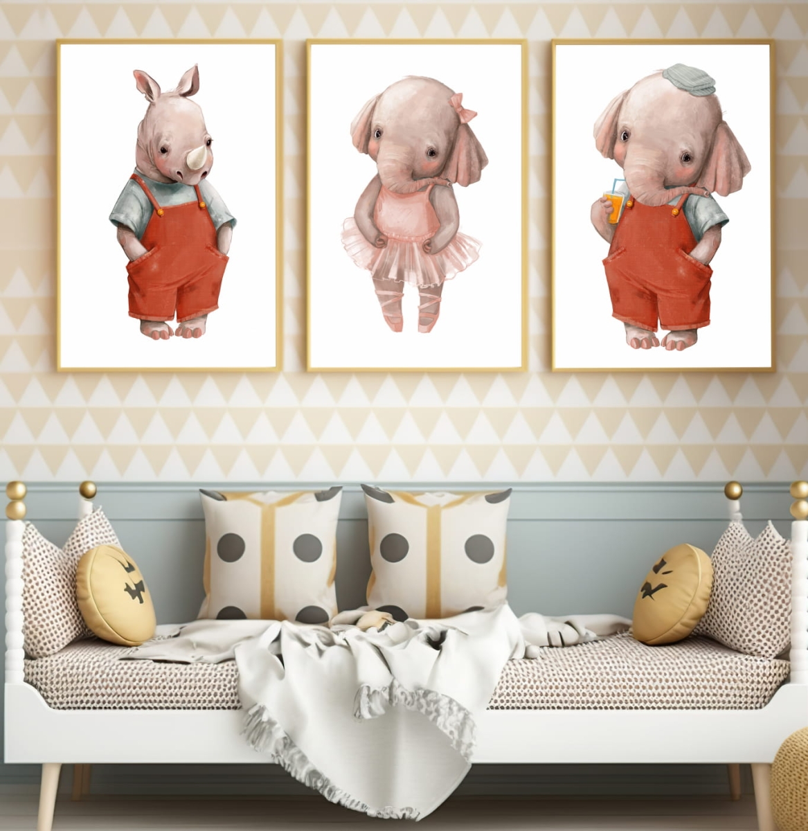 SŁONIKI, NOSOROŻEC PLAKATY, OBRAZKI NA ŚCIANĘ DLA DZIECI DK03.jpg