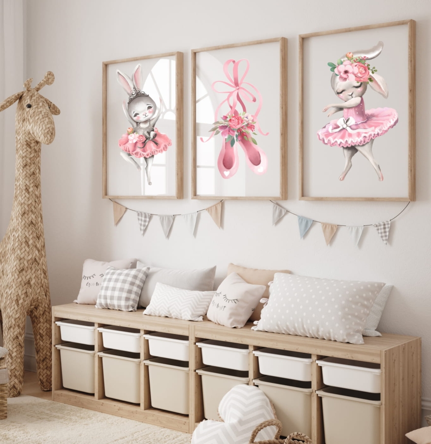 ZESTAW 3 OBRAZKI, PLAKATY  - KRÓLICZKI, BALETKI DK07.jpg