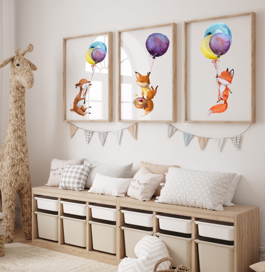 ZESTAW 3 OBRAZKI, PLAKATY - LISKI, SARENKA, BALONY DK25.jpg