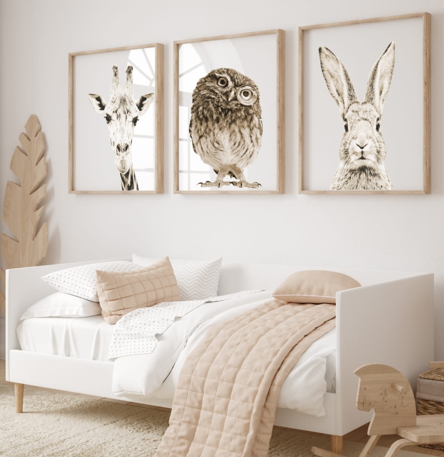 Mała Pracownia DK - PLAKATY KRÓLIK, ŻYRAFA SOWA SEPIA.jpg