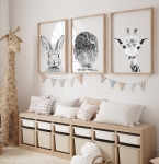 Plakaty dla dzieci z motywem zwierząt – żyrafa, sowa i królik – styl boho – Mała Pracownia