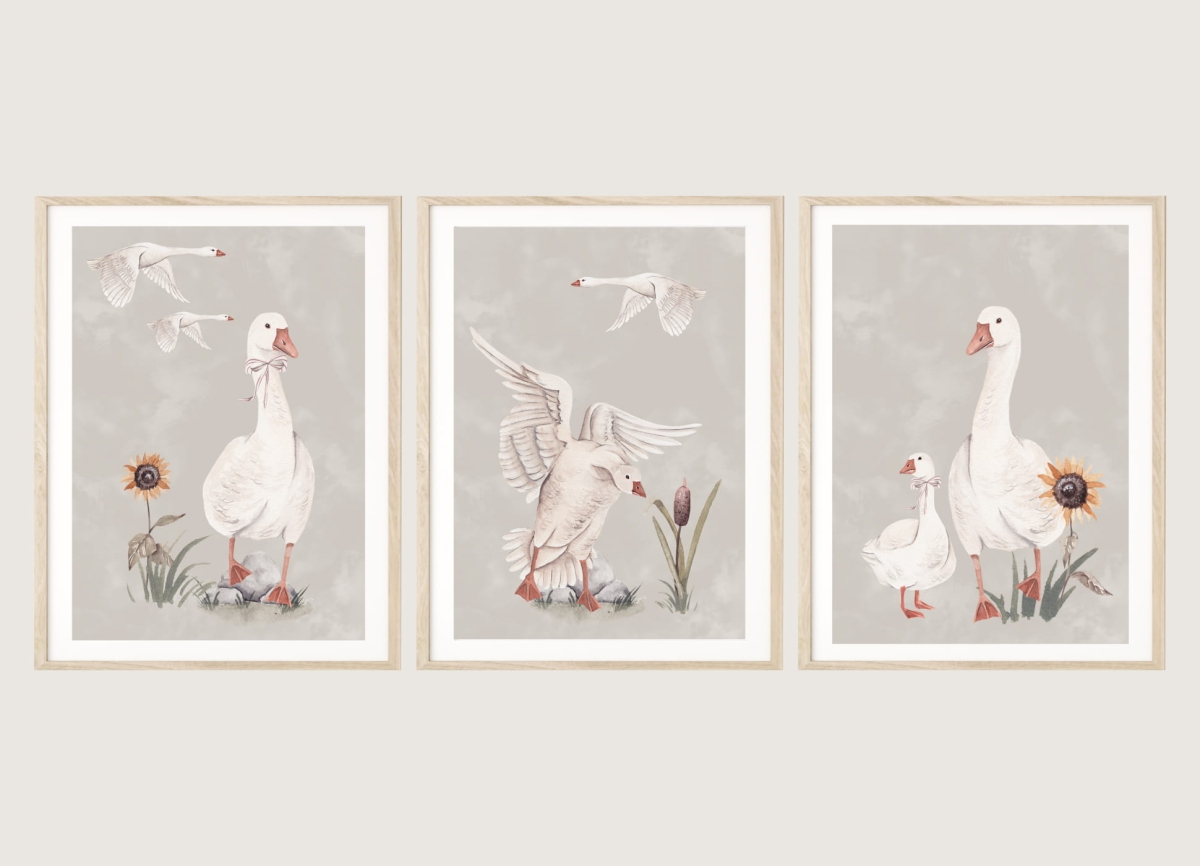 Zestaw 3 plakatów z gąskami w pastelowych barwach Wzór 5 Mała Pracownia