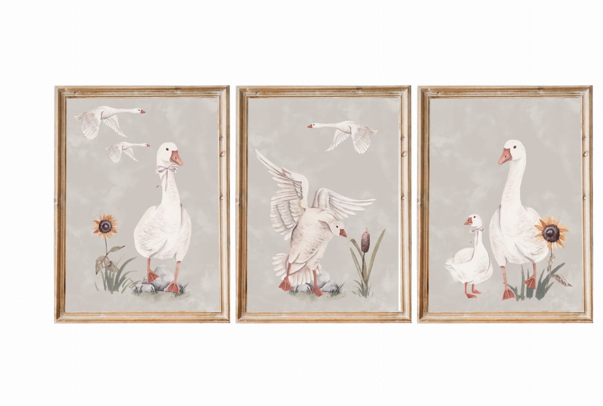 Tryptyk Gąski delikatna dekoracja ścienna do pokoju dziecka Mała Pracownia