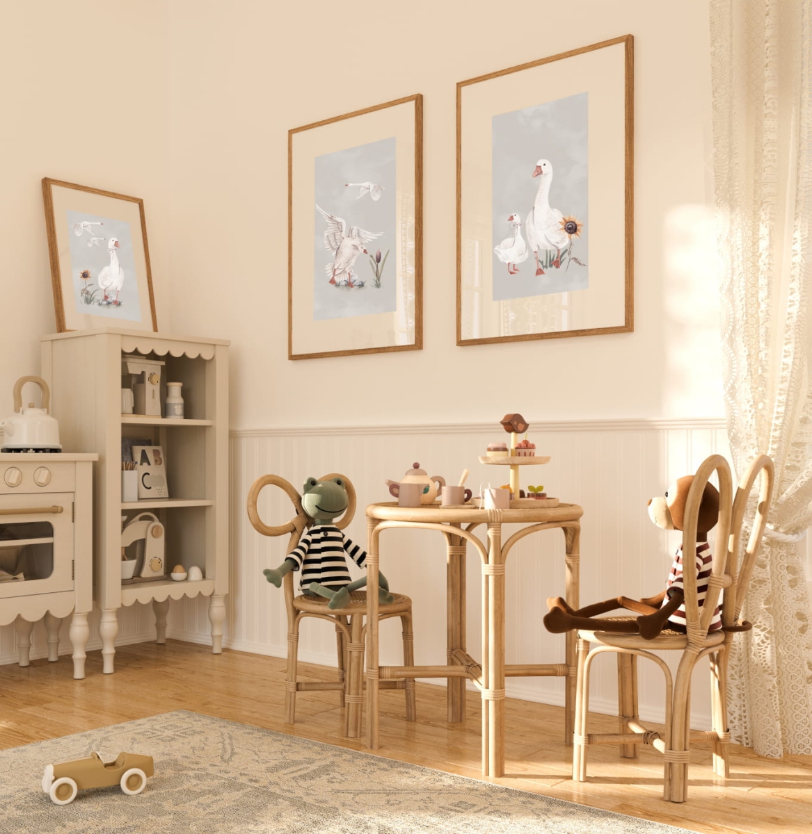 Obrazki Gąski z kolekcji Mała Pracownia w szarościach Wzór 5 plakat dla dziewczynki i chłopca