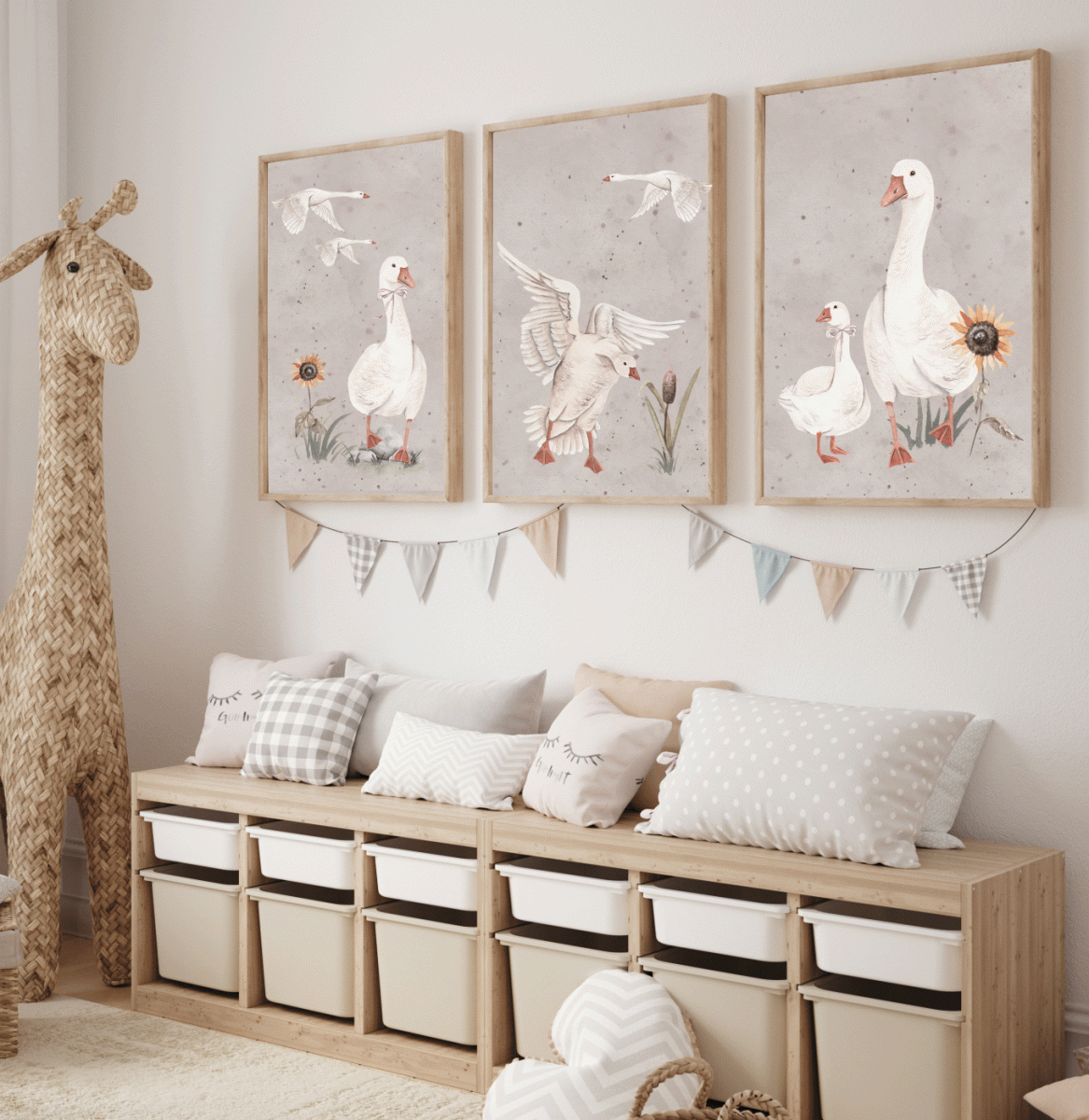 Zestaw plakatów gąski w beżach pokój dziecięcy Mała Pracownia