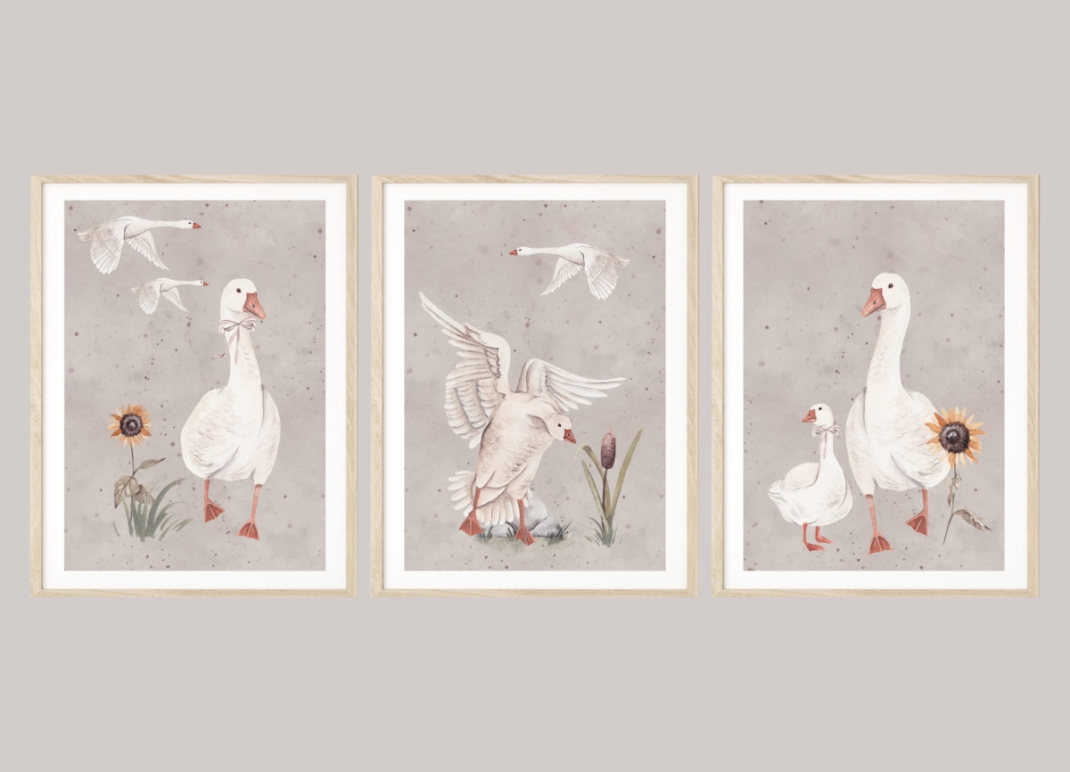 Gąski plakaty retro w beżach tryptyk Mała Pracownia