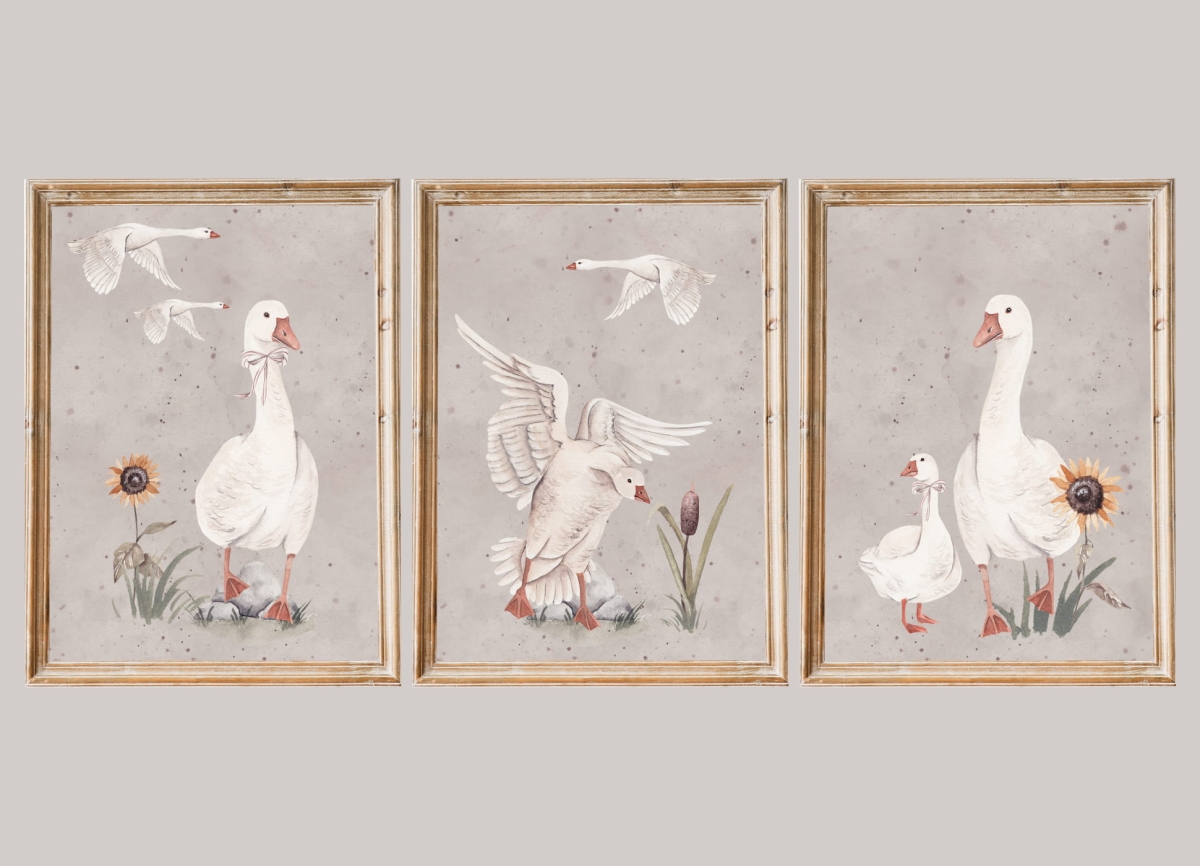 Tryptyk gąski beżowe plakaty dla dzieci Mała Pracownia