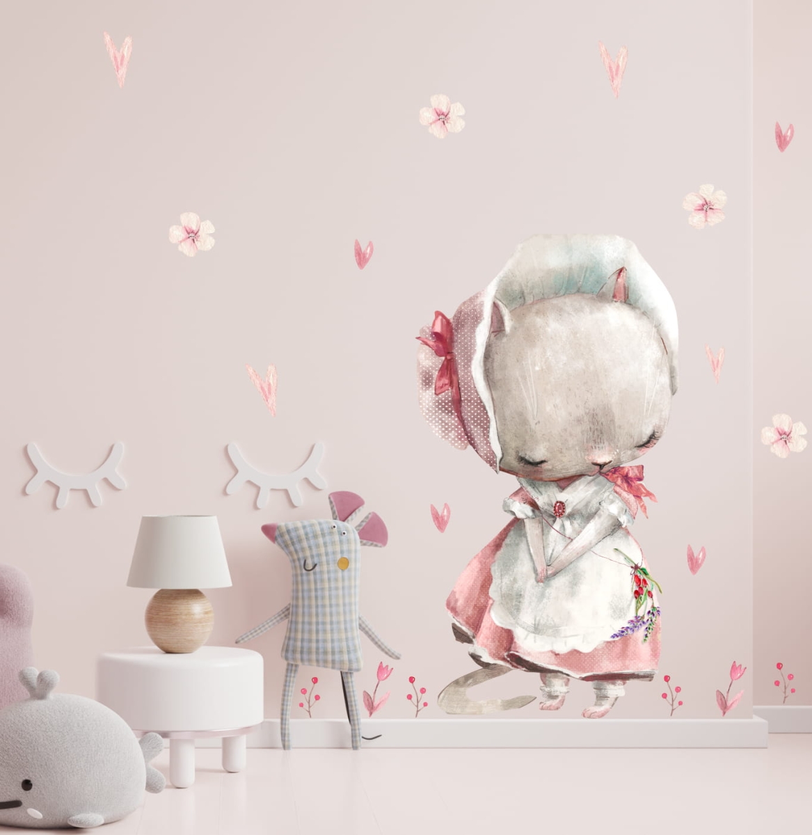 KOTKA KWIATKI, SERDUSZKA - NAKLEJKA NA ŚCIANĘ, NAKLEJKA ŚCIENNA.jpg