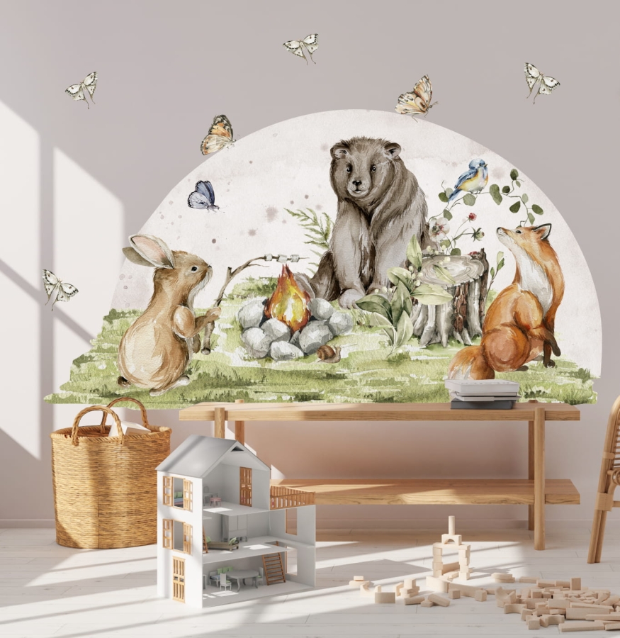 ❤ Naklejka na ścianę Little Woodland nr 1 – miś, lis i zajączek – Mała Pracownia