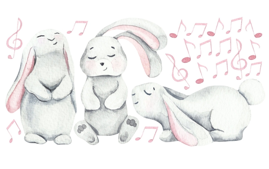 Pastelowe zajączki,nutki,baloniki białe tło.jpg