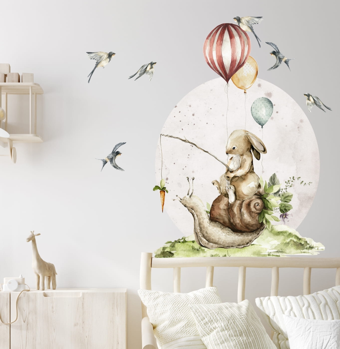Leśna scena z zajączkiem na ślimaku i ptaszkami – Little Woodland nr 3
