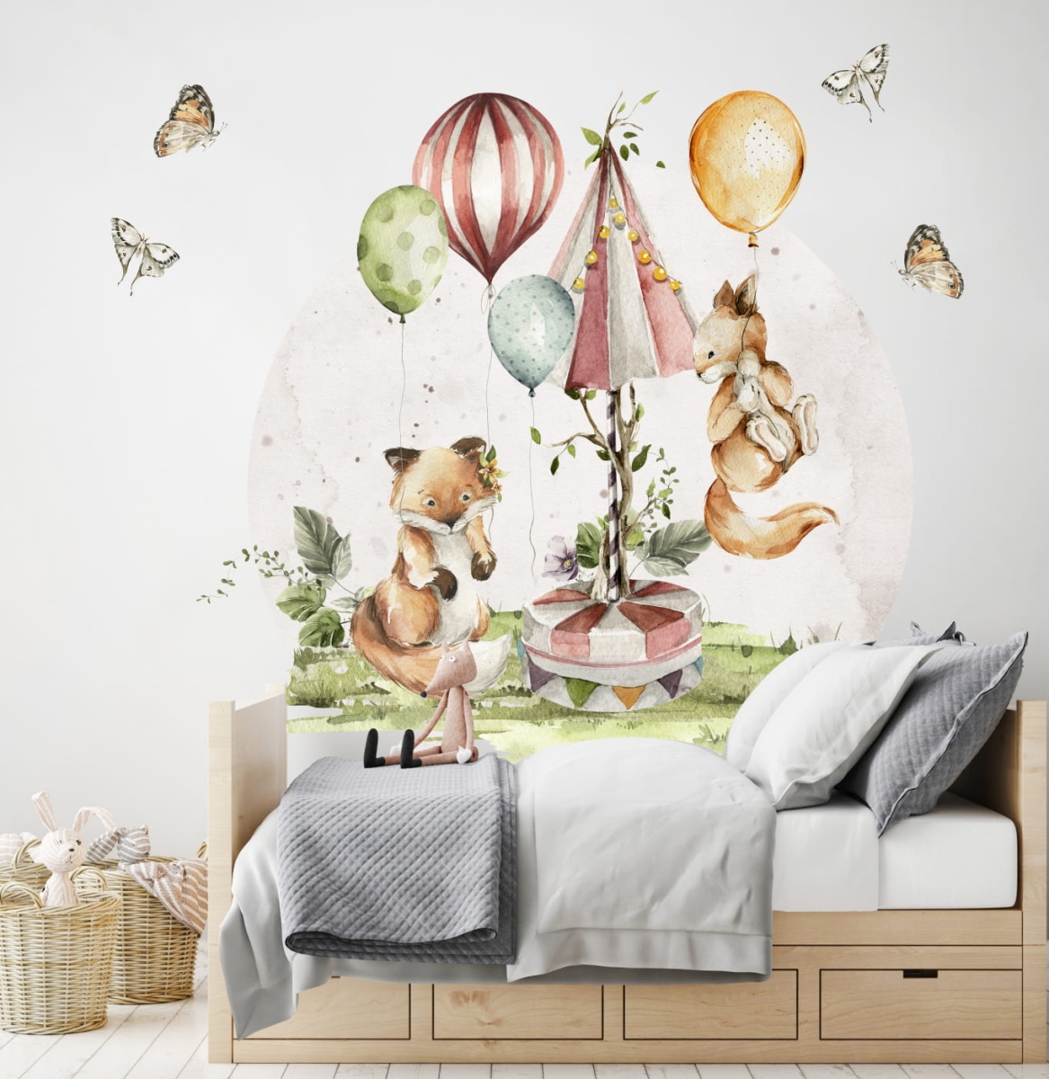 Bajkowa scena z zajączkiem i liskiem z balonami – Little Woodland nr 5