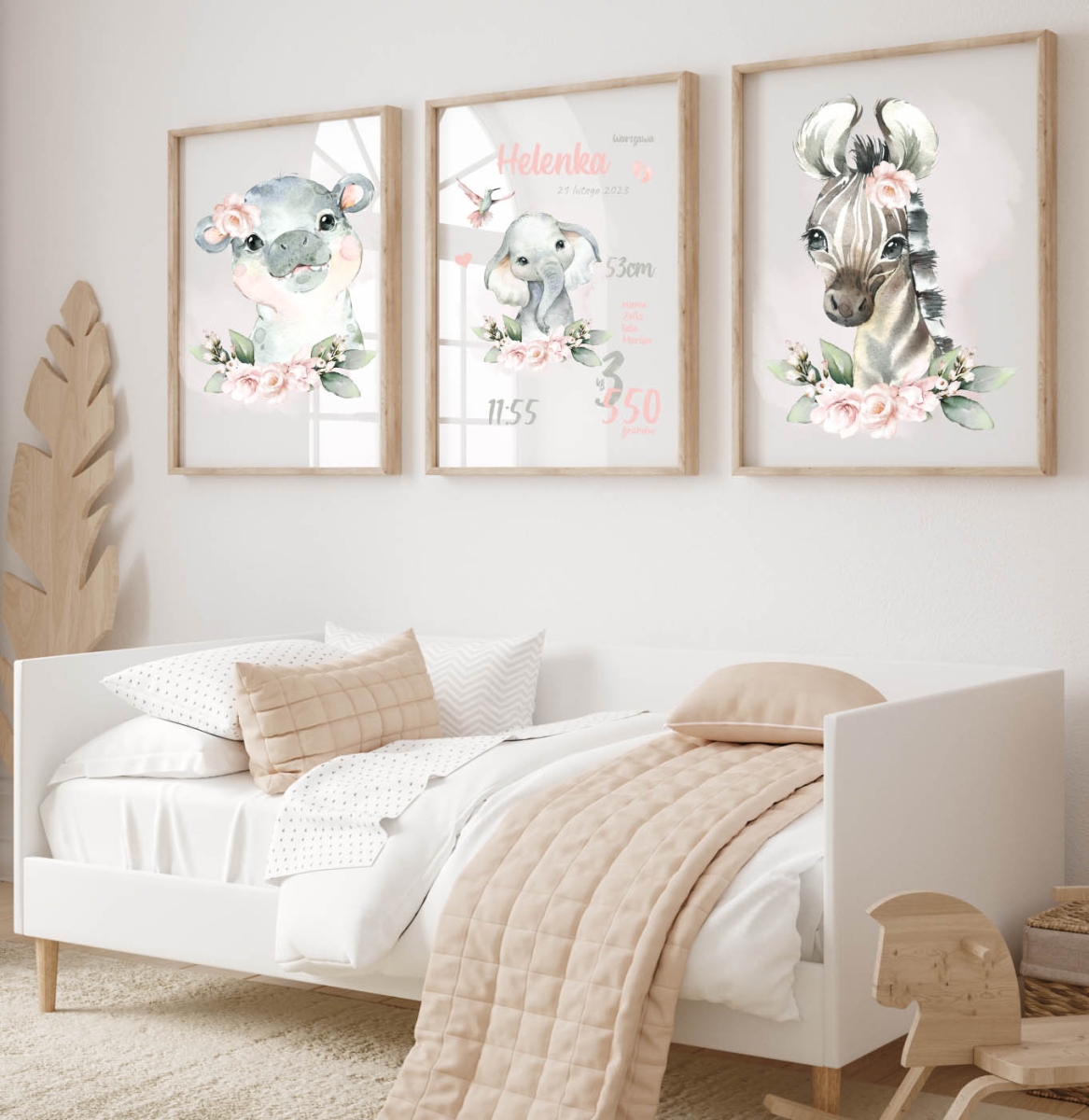 Zestaw 3 obrazków dla dzieci słonik, zebra, hipcio.jpg