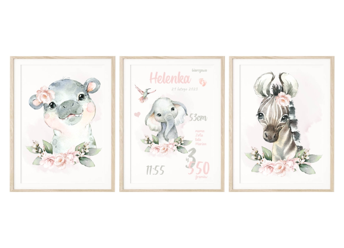 Najpiękniesze obrazki na ścianę - słonik, zebra, hipopotam dla dzieci.jpg